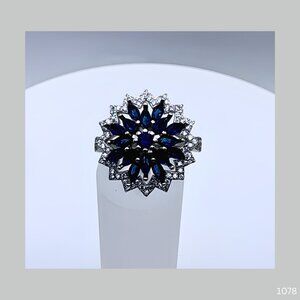 Handmade Natural Sapphire Topaz Ring 925  Silver Statement Resizable